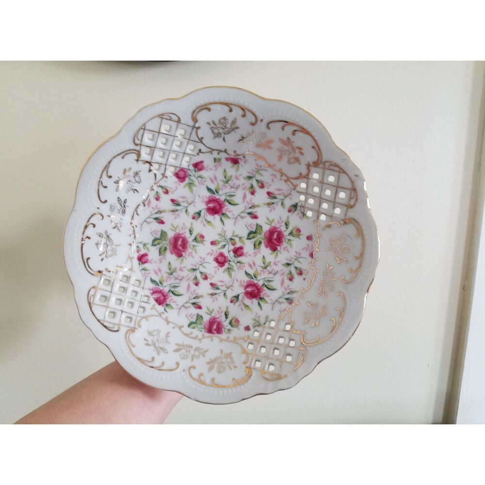 Vintage Fine China Cut Out Dish: Mini Cake Stand, Candy Dish